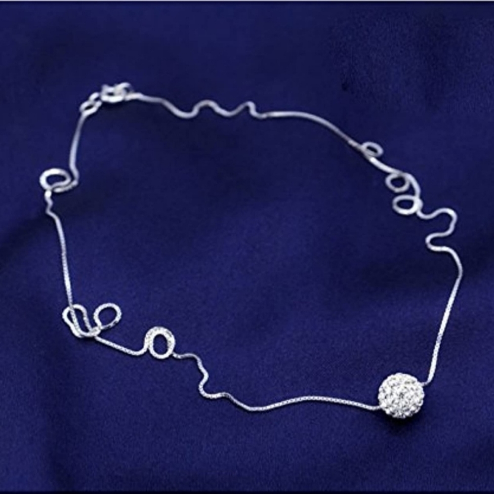 Sterling Silver Chain W/Crystal Ball Pendant